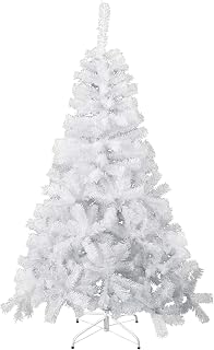 Artificial Christmas Tree Premium Spruce Hinged with Metal Stand Green (5 ft White)