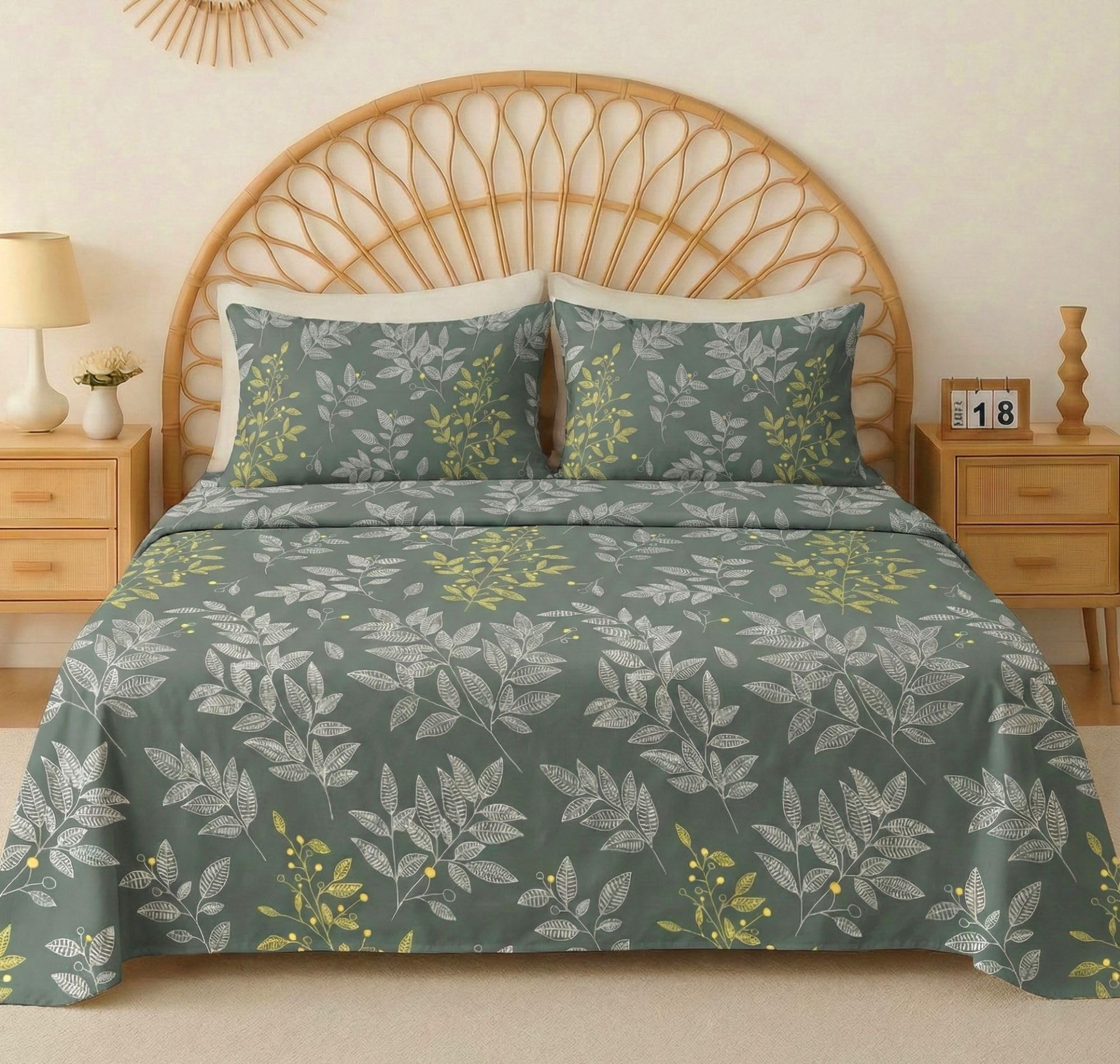 VAS COLLECTIONS Cloud Cotton Double Bedsheet 210 TC | Soft & Breathable Cotton Bedding Set with 2 Pillow Covers | Elegant Floral Printed Bed Sheet for Bedroom & Home | 90 x 100 Inches (Botanical Sage)-picture-11