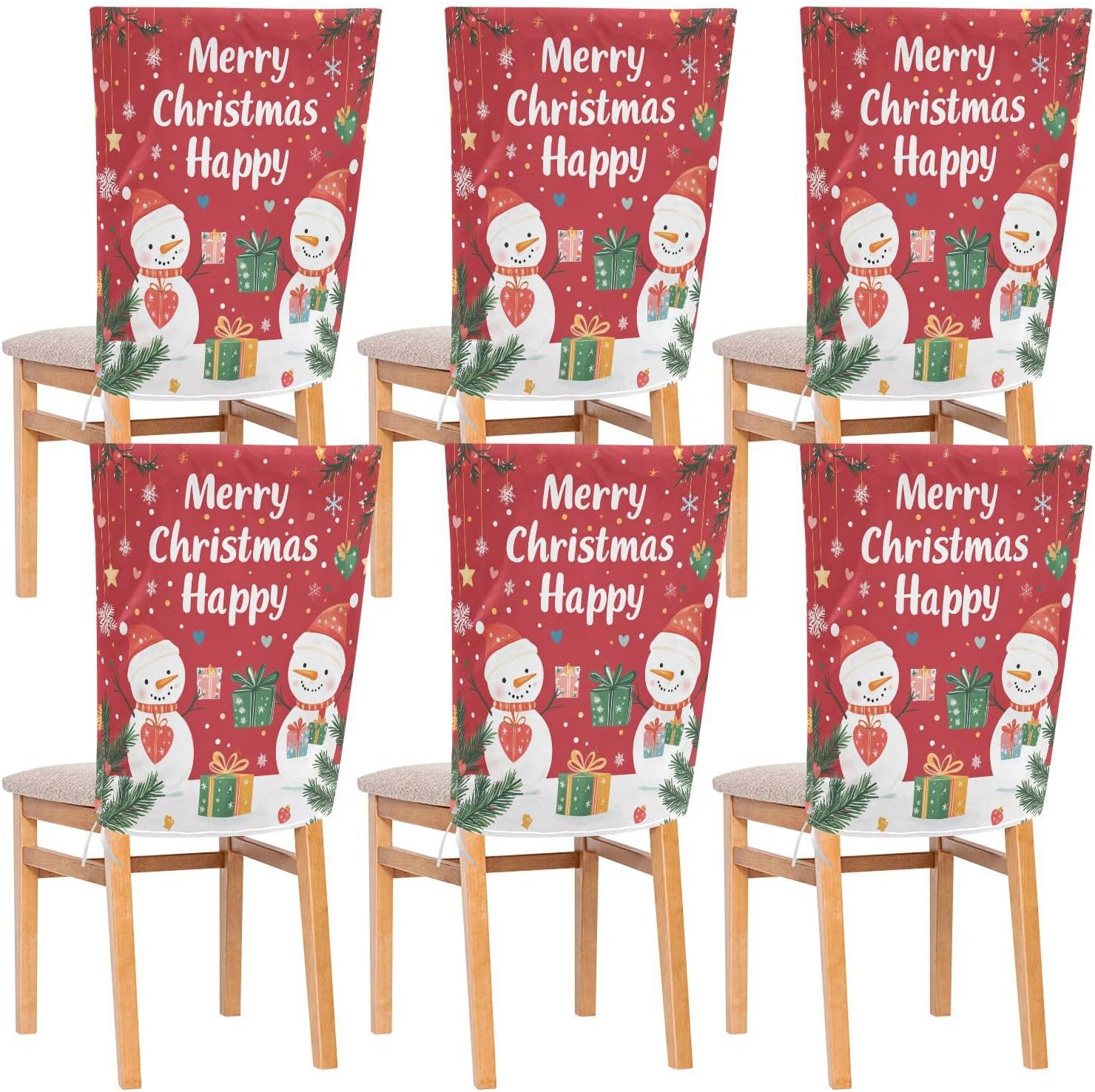 MNSRUU Christmas Chair Back Cover for Dining Room,Snowman Chair Slipcovers Set of 6,Snowman Chair Cover for Kitchen Hotel Holiday Party Decor,190