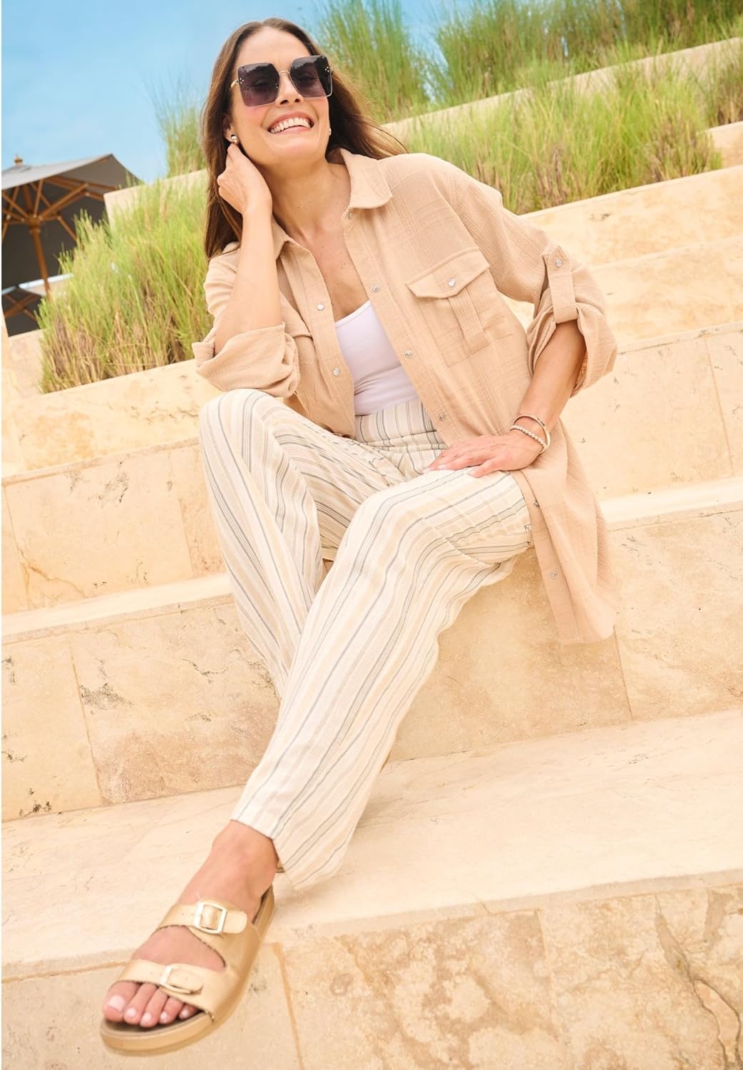 Woman Within Plus Size Straight Leg Linen Pant