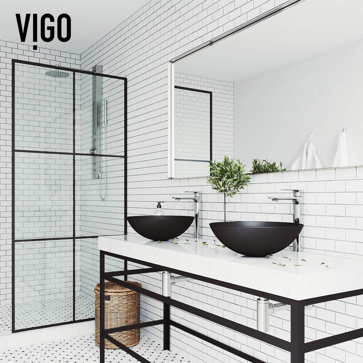 Vigo Vessel Sink Matte Black - 17” Artistic Round Bowl Sink for Bathrooms, Tempered Glass Above Counter Bathroom Sink with NonStickShield, QuickDrain & TempGuard, Modern Luxury Design