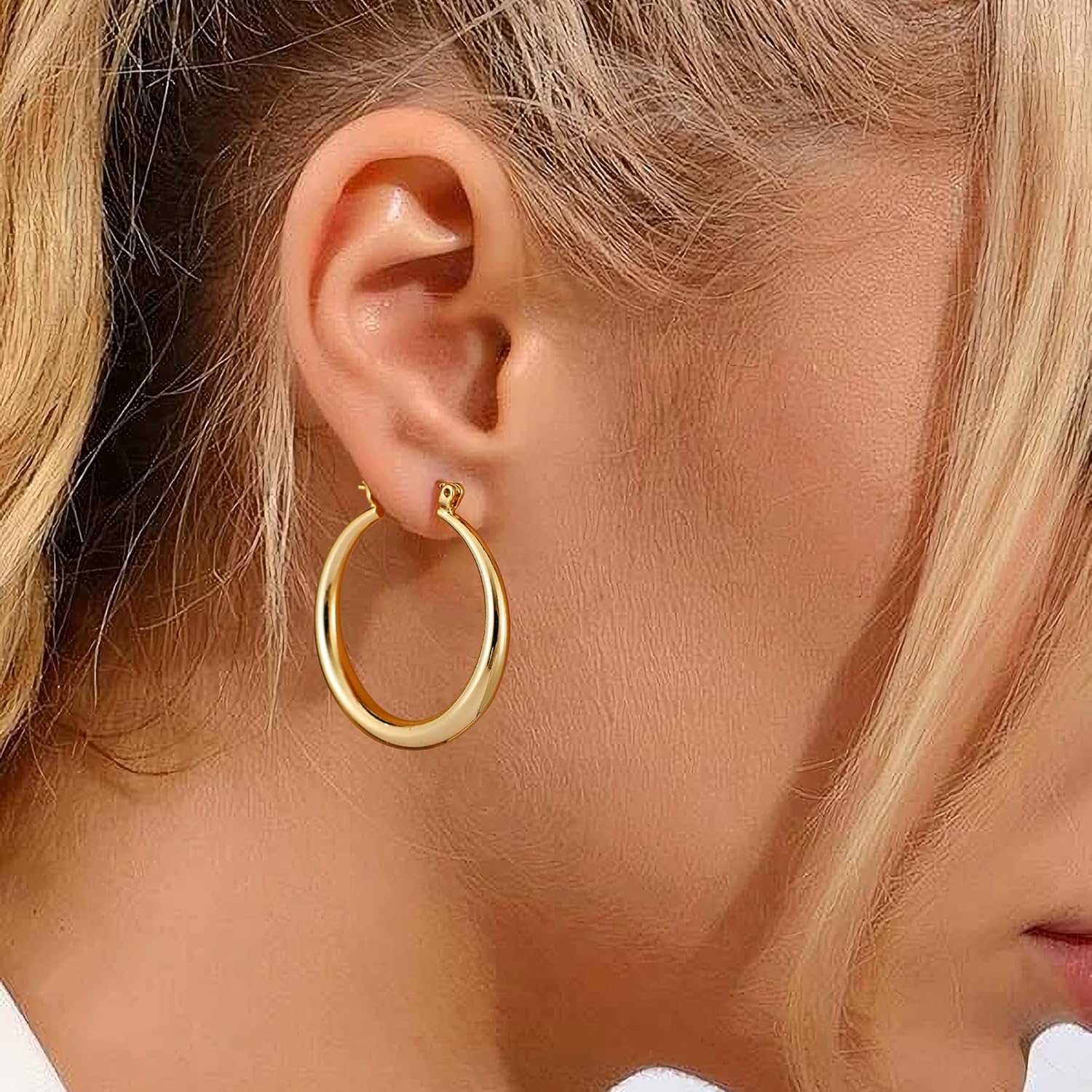 Gacimy 14K Gold Plated Hoop Earrings for Women 14K Real Gold Plated, Chunky 14K Gold Plated Hoops with 925 Sterling Silver Post Thick Lightweight Hoops - Image 2