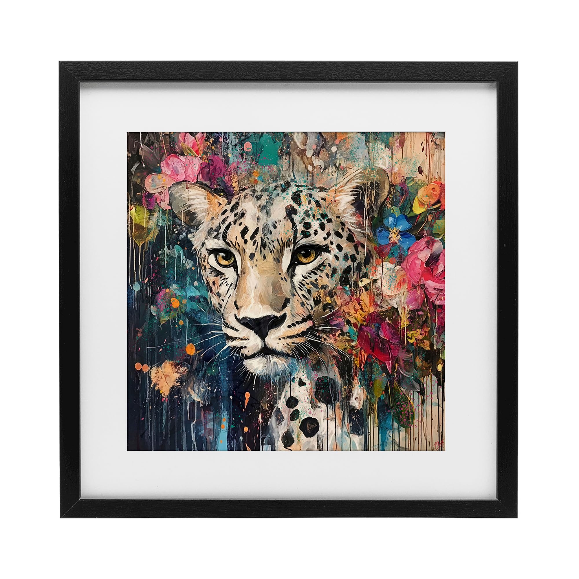 Stupell Industries Midnight Black (Textured) 'Cheetah & Exotic Blooms'| Framed Print Under Glass