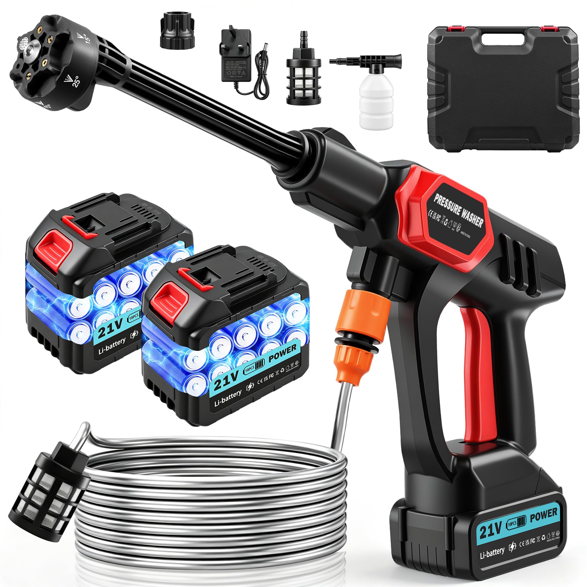 Yelyee Cordless Pressure Washer Portable 80 Bar 270 L/H Power 21V 2 x 3000mAh Battery | Pressure Washers Kit with 6-in-1 Nozzle Jet Wash for Car Washing Floor Garden Cleaning Watering — image 1