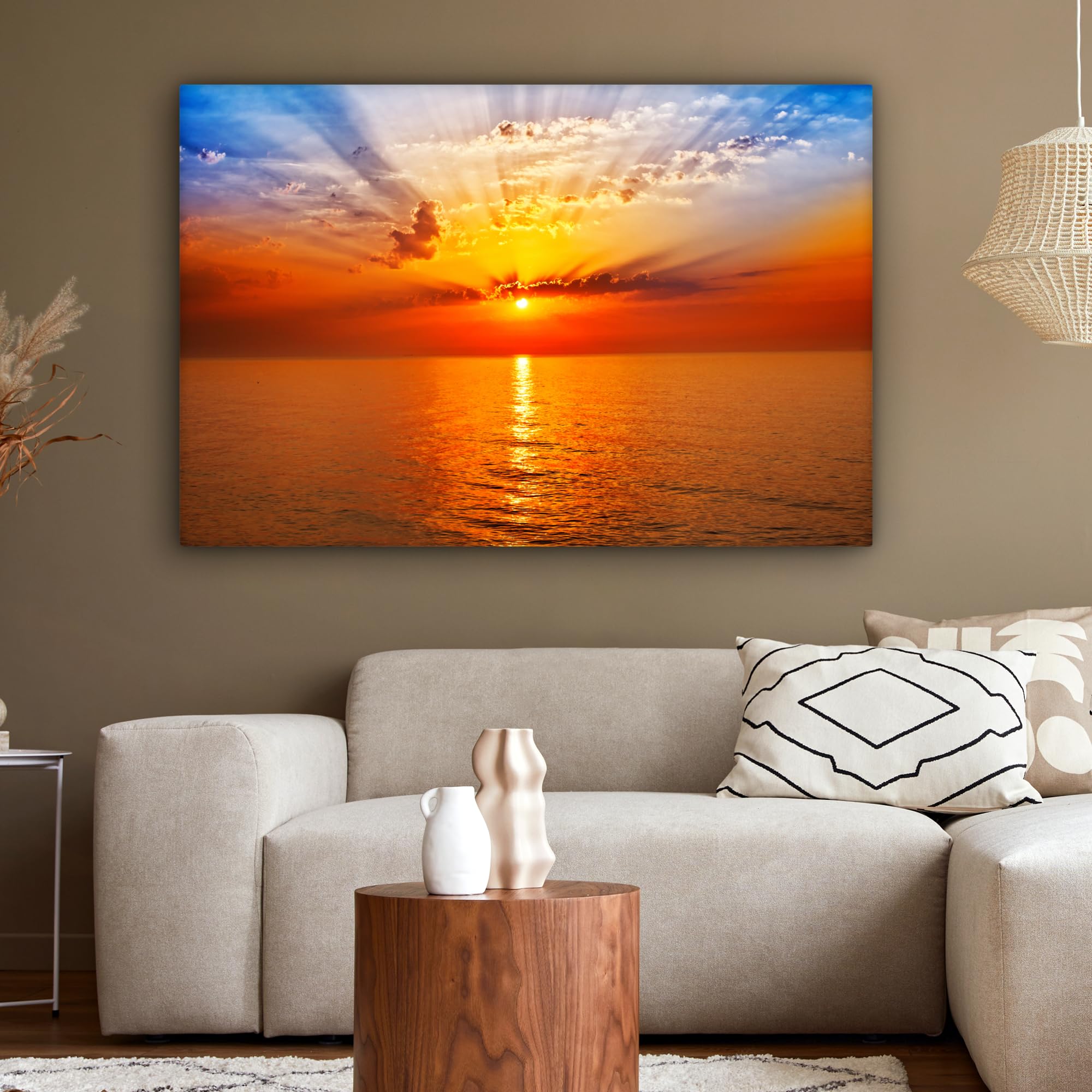 Tableau Déco Sur Toile 90x60 Cm - Impression Haute Qualité Motif Kitesurfeur Orange - Cadre Bois 2 Cm, Prêt à Accrocher