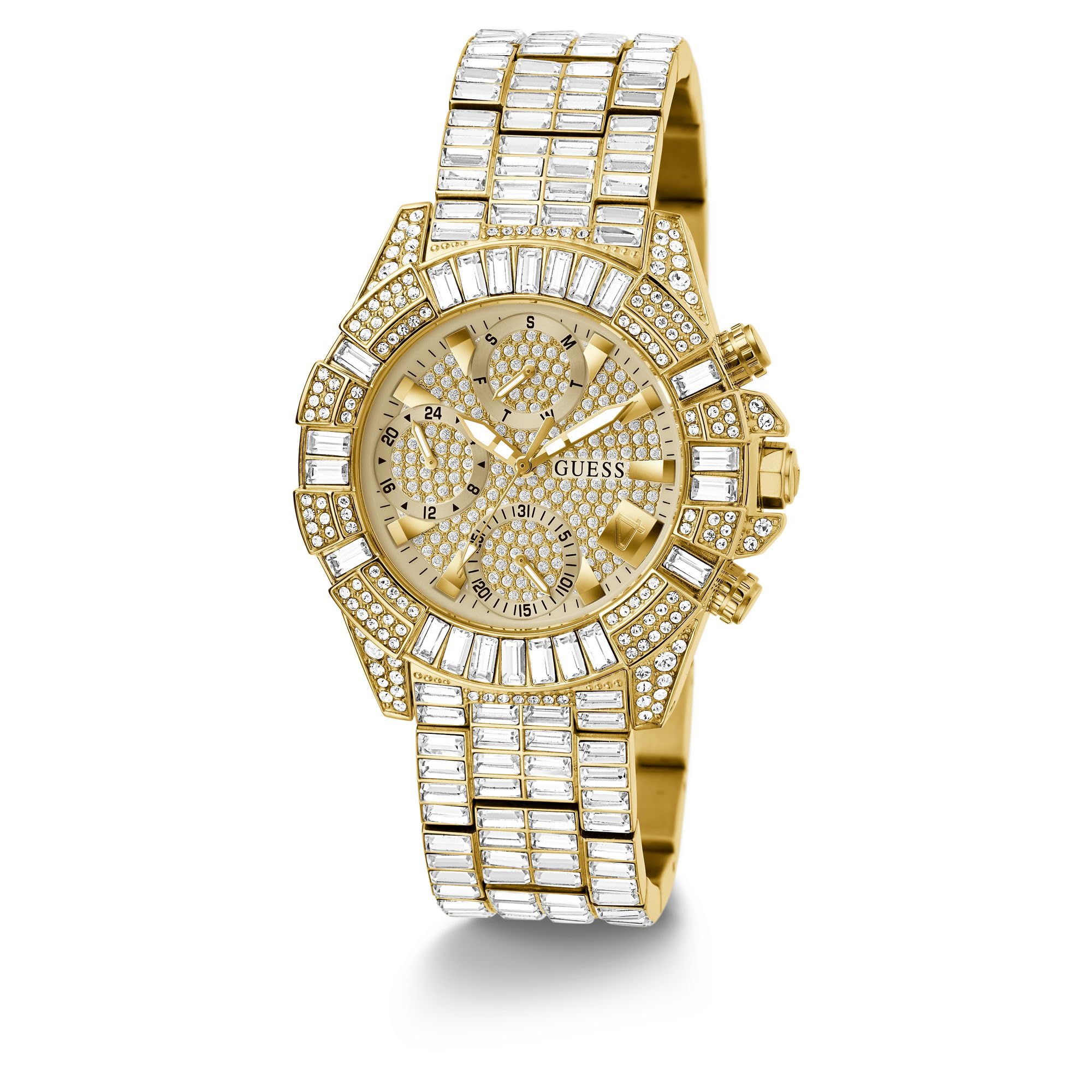 Guess Iconic 40TH Damen Armbanduhr in der Farbe Gold mit Armband aus Edelstahl, Wasserdichtigkeit: 5 bar, Gehäusedurchmesser: 40 mm, GW0812L2