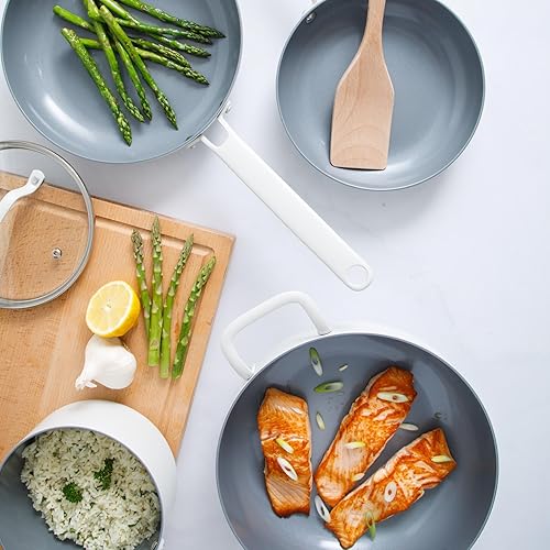 Miniatura 3 de Martha Stewart Emmeline Premium Juego de ollas y sartenes de aluminio esmaltado de calibre pesado, antiadherentes, sin PFA, interior cerámico, 12