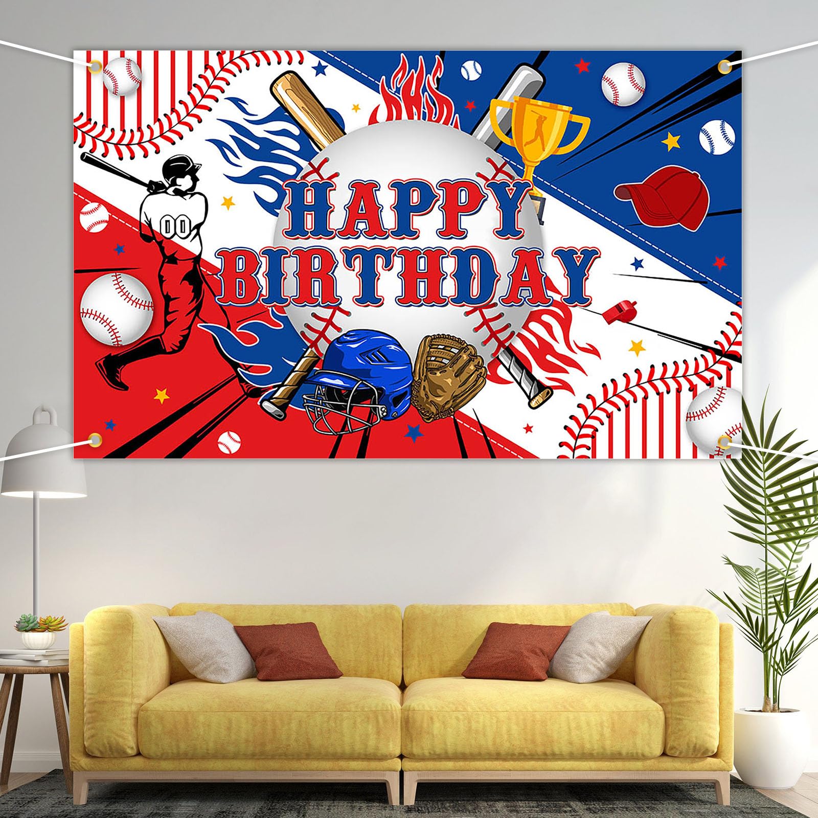 Baseball Happy Birthday Banner – Yard Sign Party Decor, 70.8x15.7 Inches