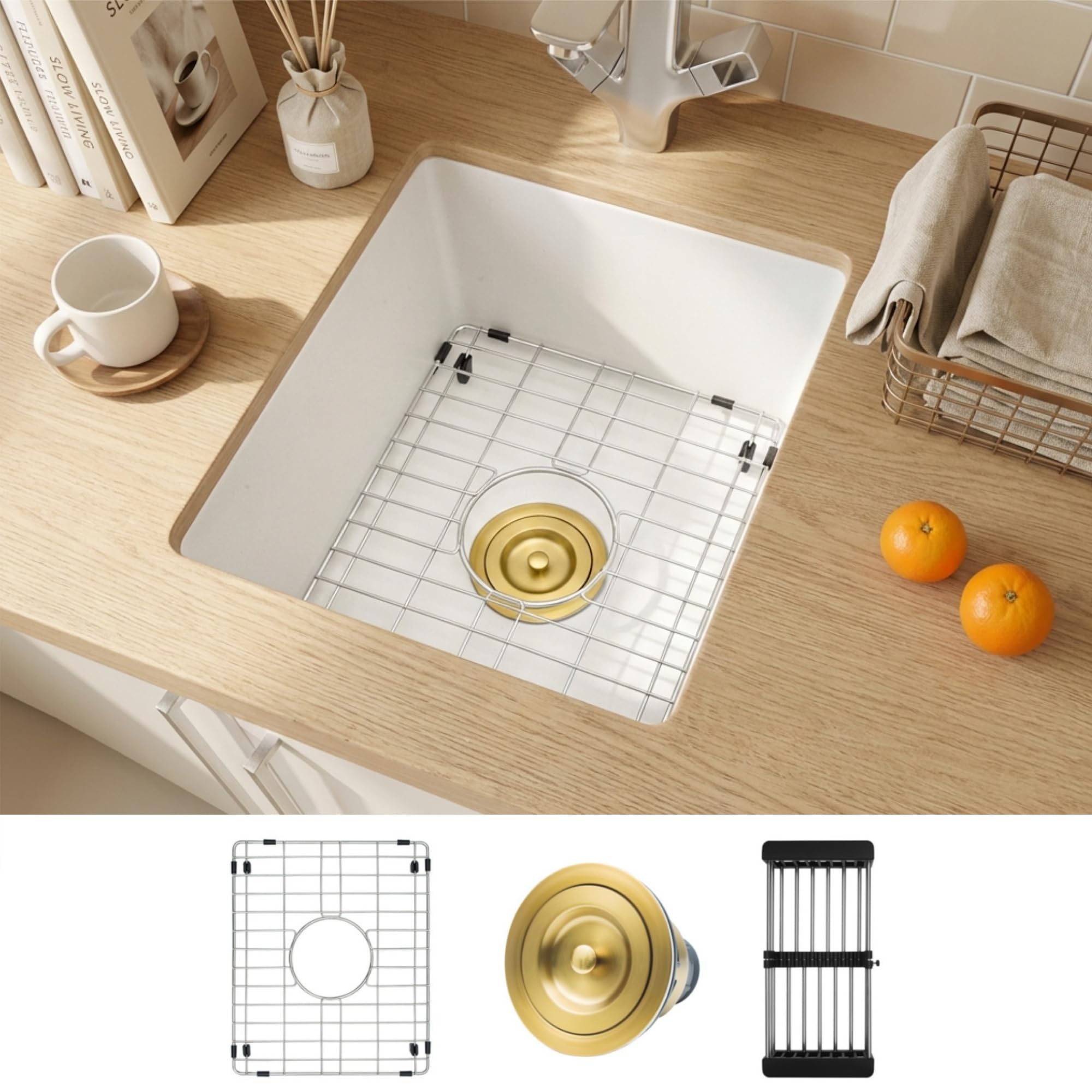 Évier de bar blanc MILOSEN 33x38 cm cuve unique en granit compact pour cuisine et extérieur