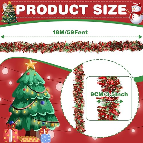 Miniatura 2 de Guirnalda metálica de oropel de 59 pies para árbol de Navidad, guirnalda metálica para árbol de Navidad, decoración de guirnalda de Navidad para