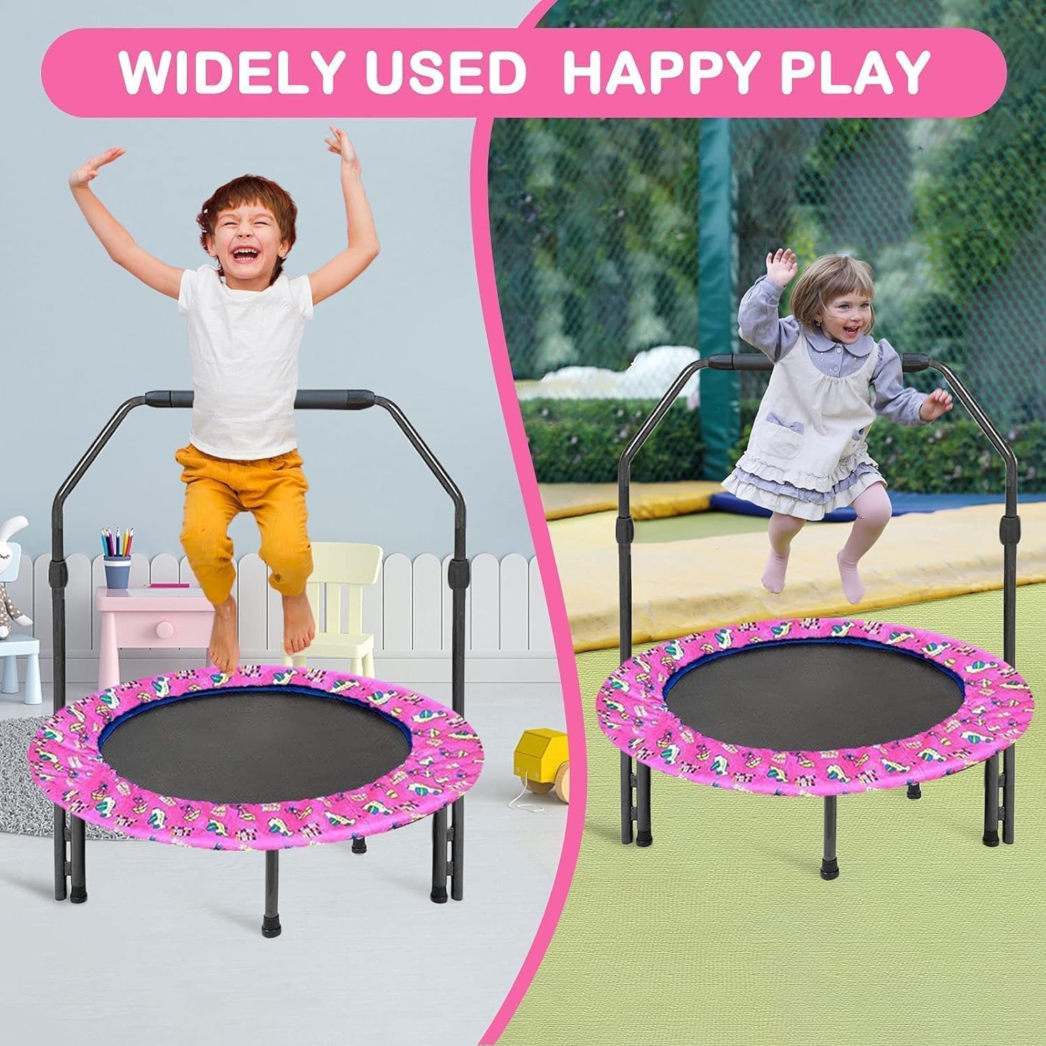 Kindertrampolin Mit Verstellbarem Griff - Klappbares Hüpftrampolin Für Drinnen & Draußen