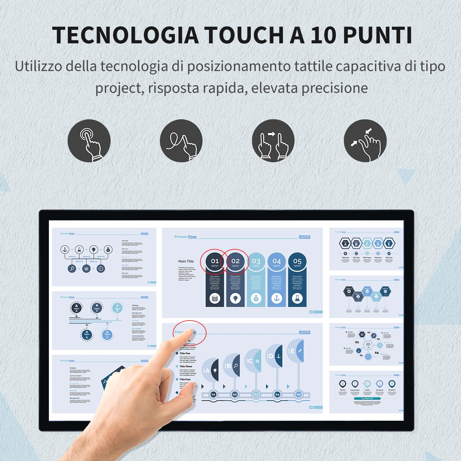 Monitor touch screen capacitivo industriale da 32 pollici, display 16:9 1920 x 1080P, porte USB, VGA, DVI e HD-MI, display per segnaletica digitale