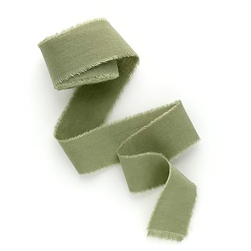 Miniatura 141 de Dark green 1 inch wide 5 yds frayed edges handmade cotton ribbon hand dyed for Rustic wedding invitation ties favors gift wrapping Party decor bows