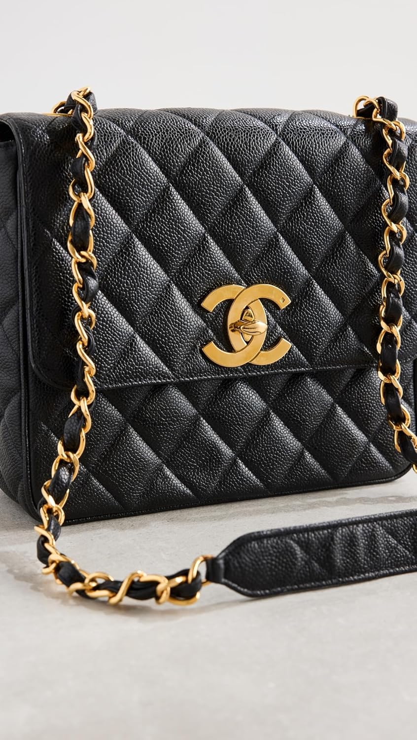 CHANEL Women's Pre-Loved Black Caviar Big CC Square Large Bag