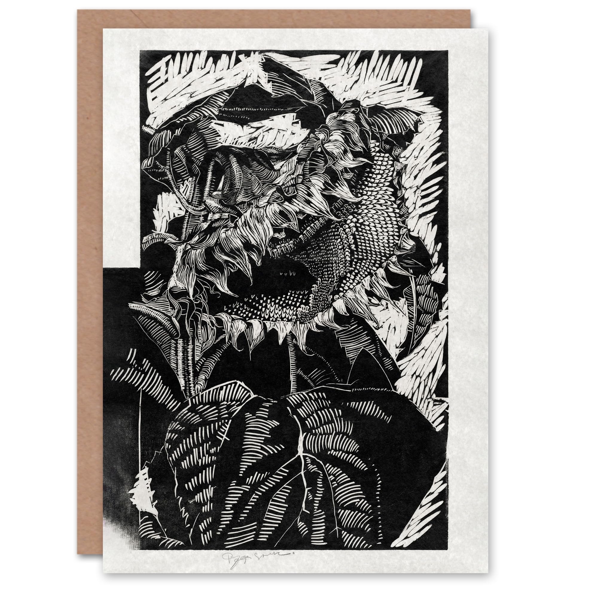 Artery8 Reijer Stolk Art Card Sunflower Abstract Black White Flower