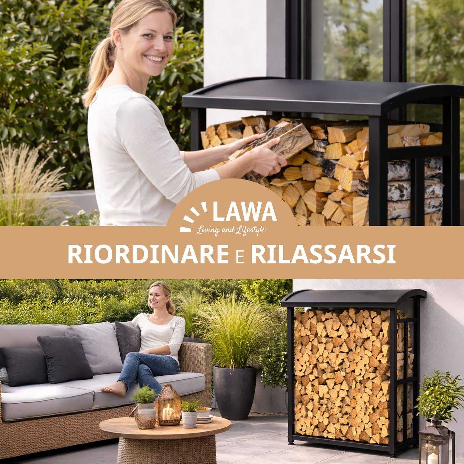LAWA Portalegna da Esterno con Tetto 91x56x117cm Metallo Nero