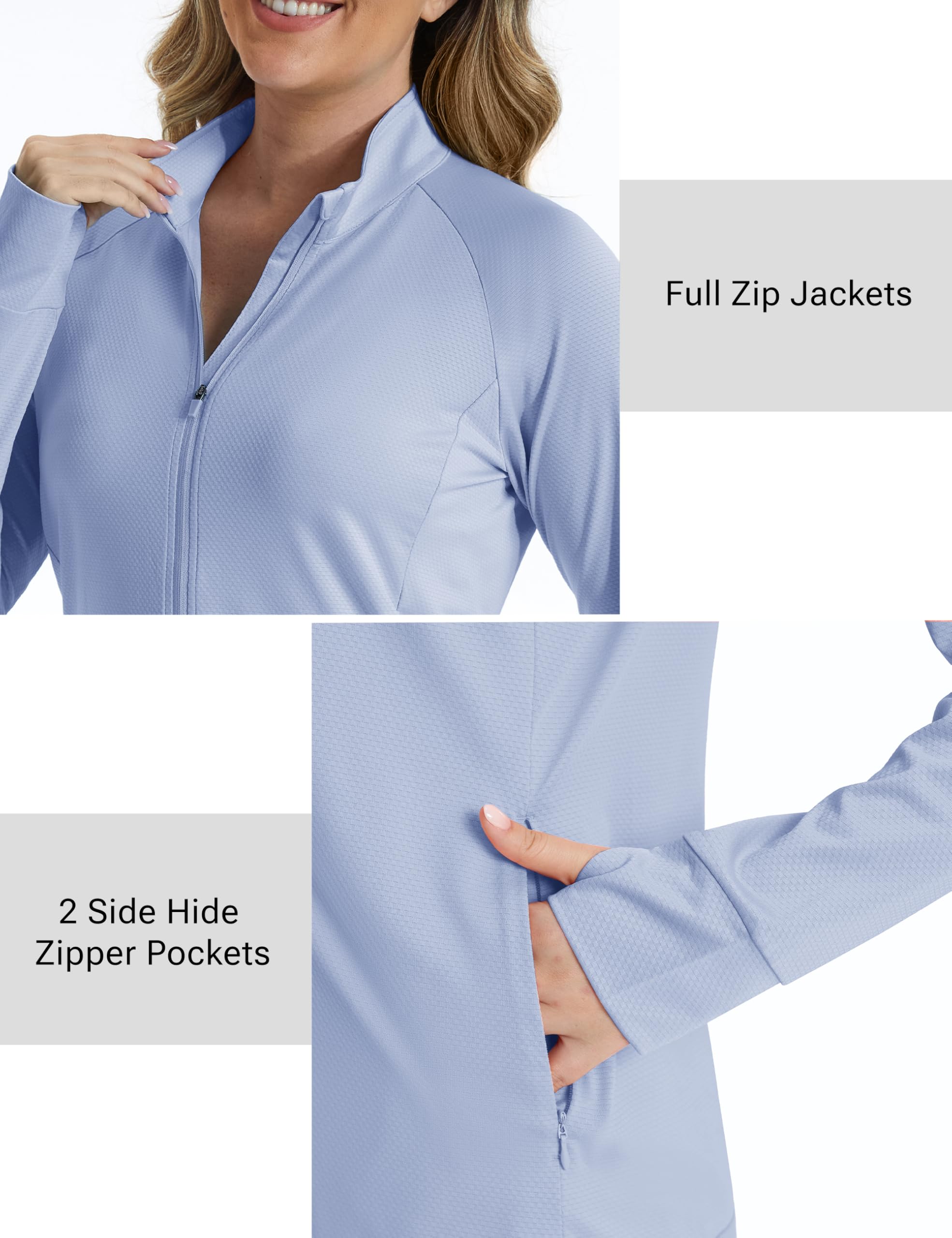MAGCOMSEN Women's UPF 50+ Athletic Jackets Zip Up Lightweight Sun Protection Shirts with Thumb Holes Workout - 3