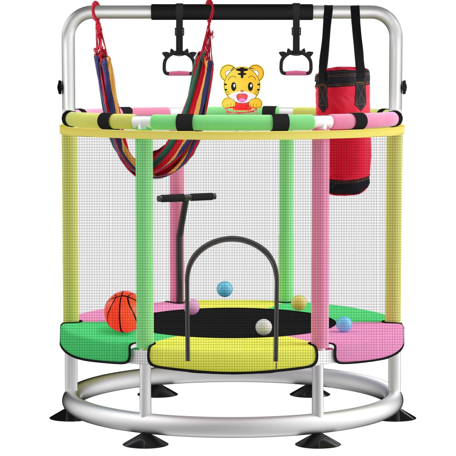 Kleinkinder-Trampolin mit Netz – 140 cm Indoor Outdoor Trampolin, 200 kg, mit Spielkorb, Turnstange & Sicherheitszubehör für Kinder
