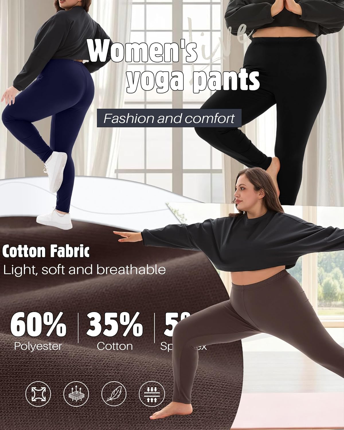 3 Pack Women's Plus Size Leggings High Waisted Stretchy Yoga Pants Workout Running Soft Leggings - Image 6