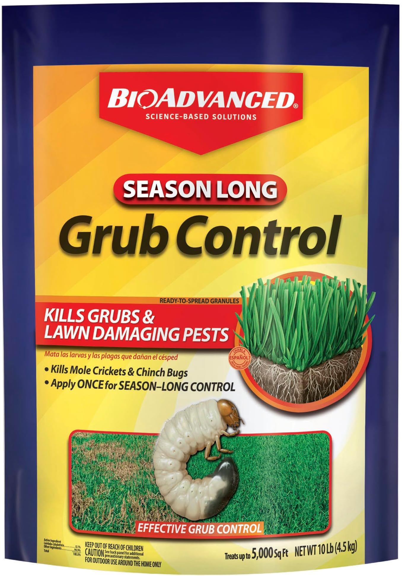 BioAdvanced Season Long Grub Control Granules - Kills Grubs, Mole Crickets, Cinch Bugs, and More - Creates Protective Zone - 10 lb Bag