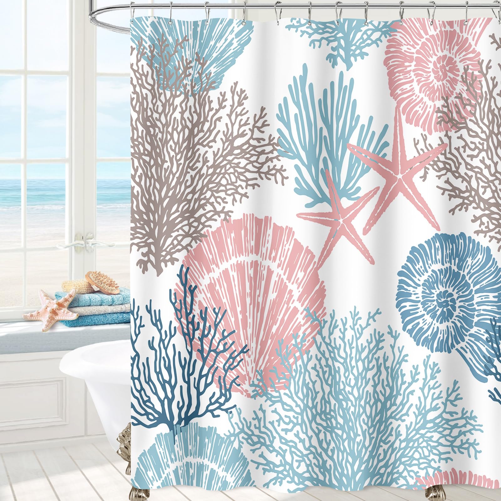 Long Shower Curtain 72 x 78 Inch for Tall Nautical Coastal Bathroom Decor