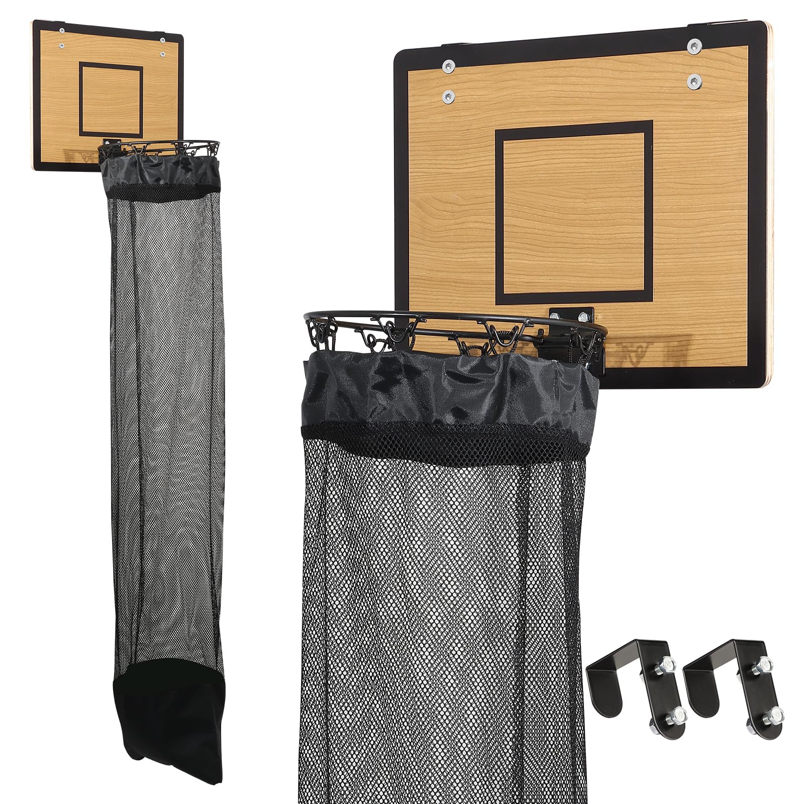 Over the Door Basketball Hoop Laundry Basket,Hanging Basketball Laundry Hamper with Zipper,Wooden Basketball Hamper for Kids Room,Dorm Rooms,Bathroom,Saving Space Storage and Organization
