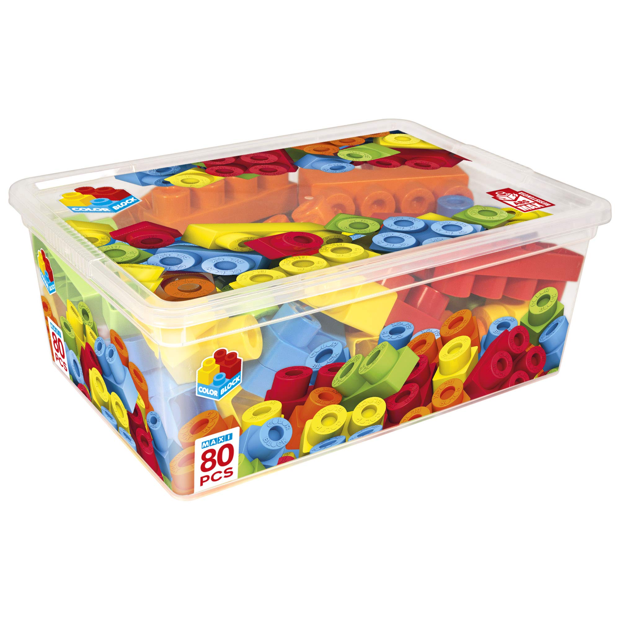 ColorBaby - Caja Bloques de construcción para niños, 80 Piezas, Juguete niño 1 año