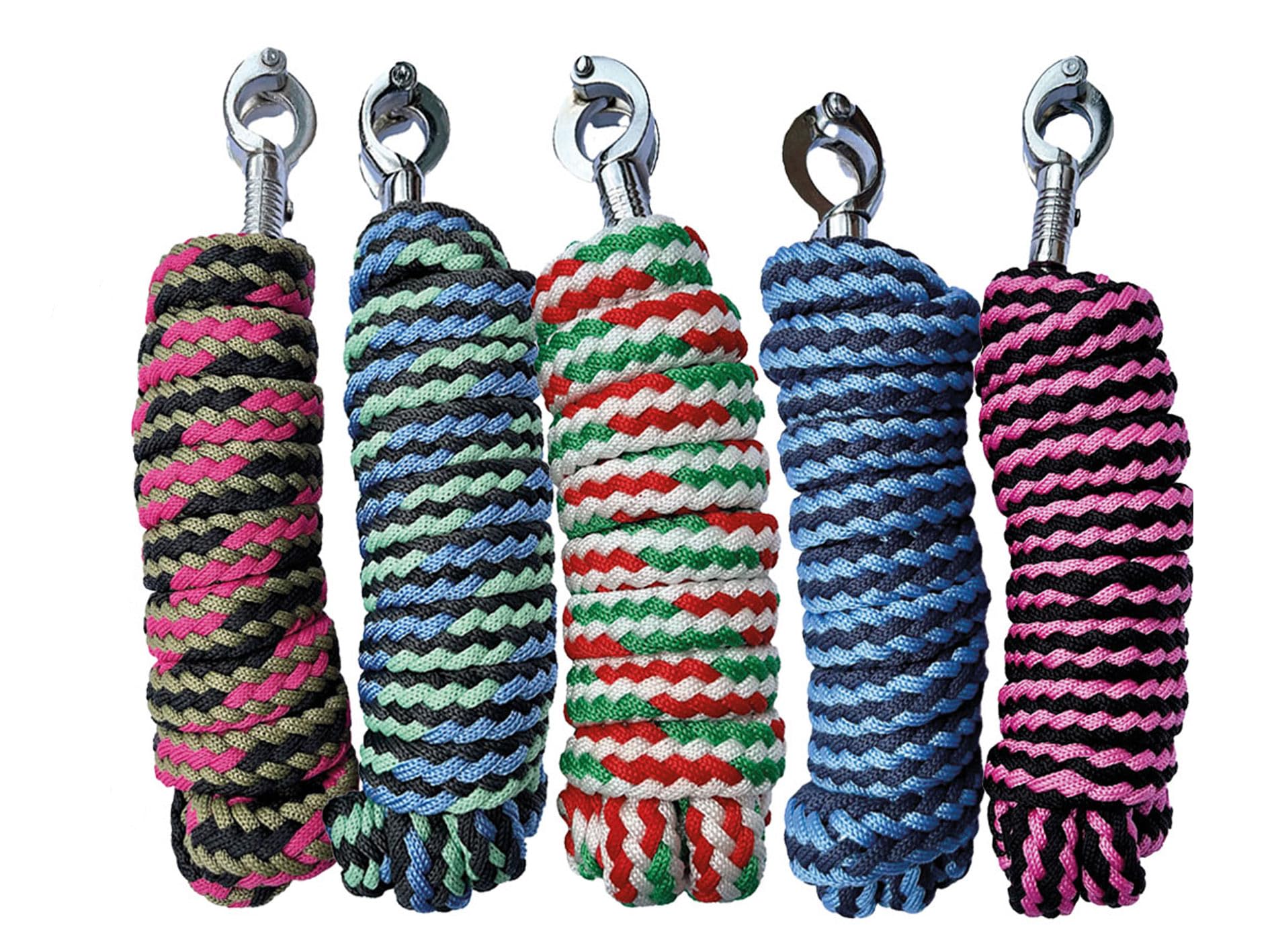 Brama-West Überraschungsbox Führstricke 5 Stück - für Pferde, Ponys, Shetty - Anbindestrick mit Panikhaken - Länge 2m - Bunte Farbmischung