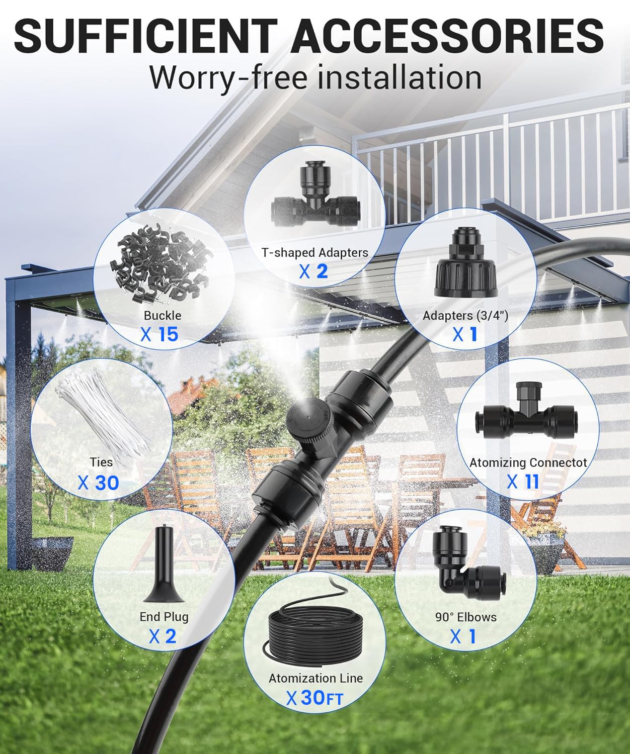 30FT Misters for Outside Patio Misters for Cooling (22 Mist Nozzles) Outdoor Water Patio Hose Greenhouse Mister System Outside Mist Backyard Trampoline for Waterpark Watering Misters for Cooling