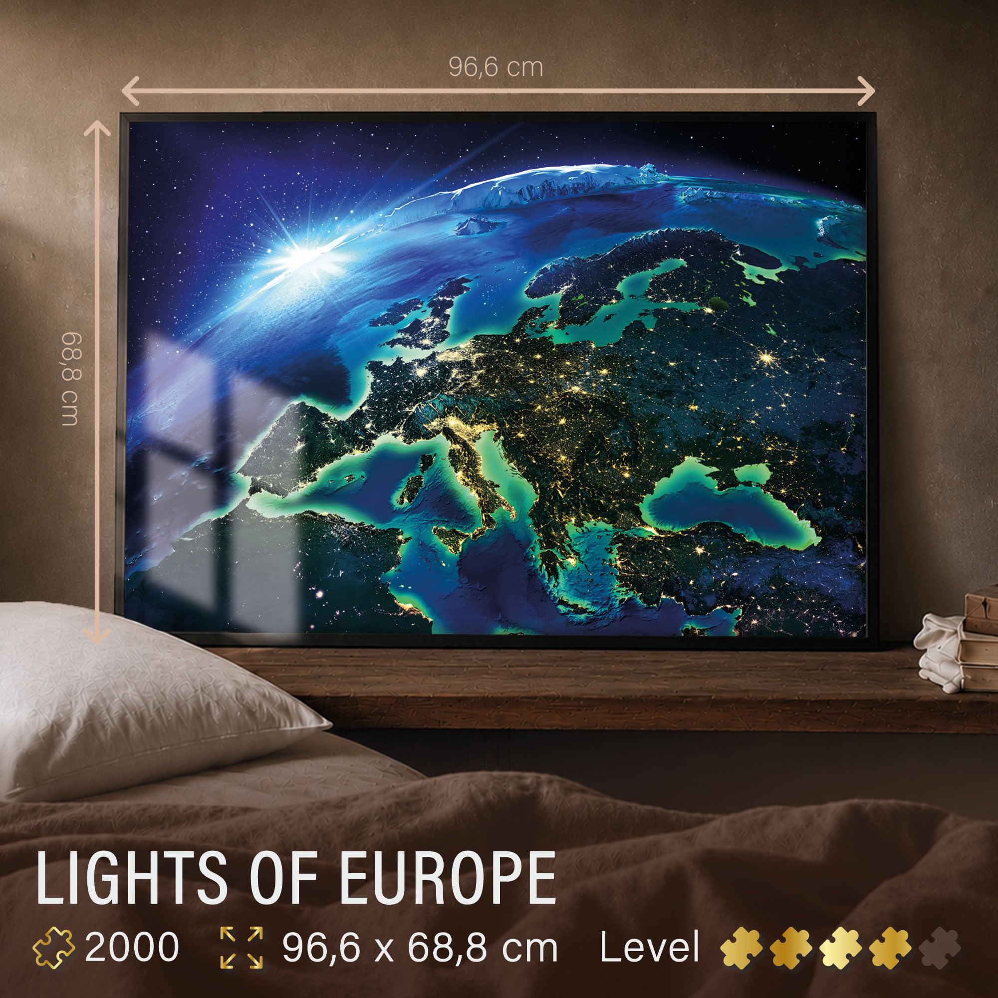 Ulmer Puzzleschmiede - Puzzle Lights of Europe – Puzzle da 2000 pezzi – spettacolare motivo puzzle dell'Europa dalla prospettiva spaziale di notte