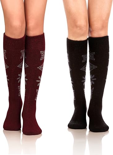 DoSmart Calcetines altos de invierno para mujer, cálidos, de lana, acogedores, gruesos, para senderismo, esquí, cómodos, térmicos, 2 pares