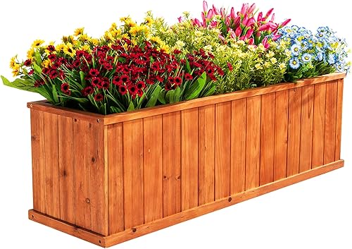 Miniatura 1 de Idzo Macetero de madera de abeto de 40 pulgadas, espaciosas jardineras de madera con prácticos agujeros de drenaje, caja de ventana duradera con