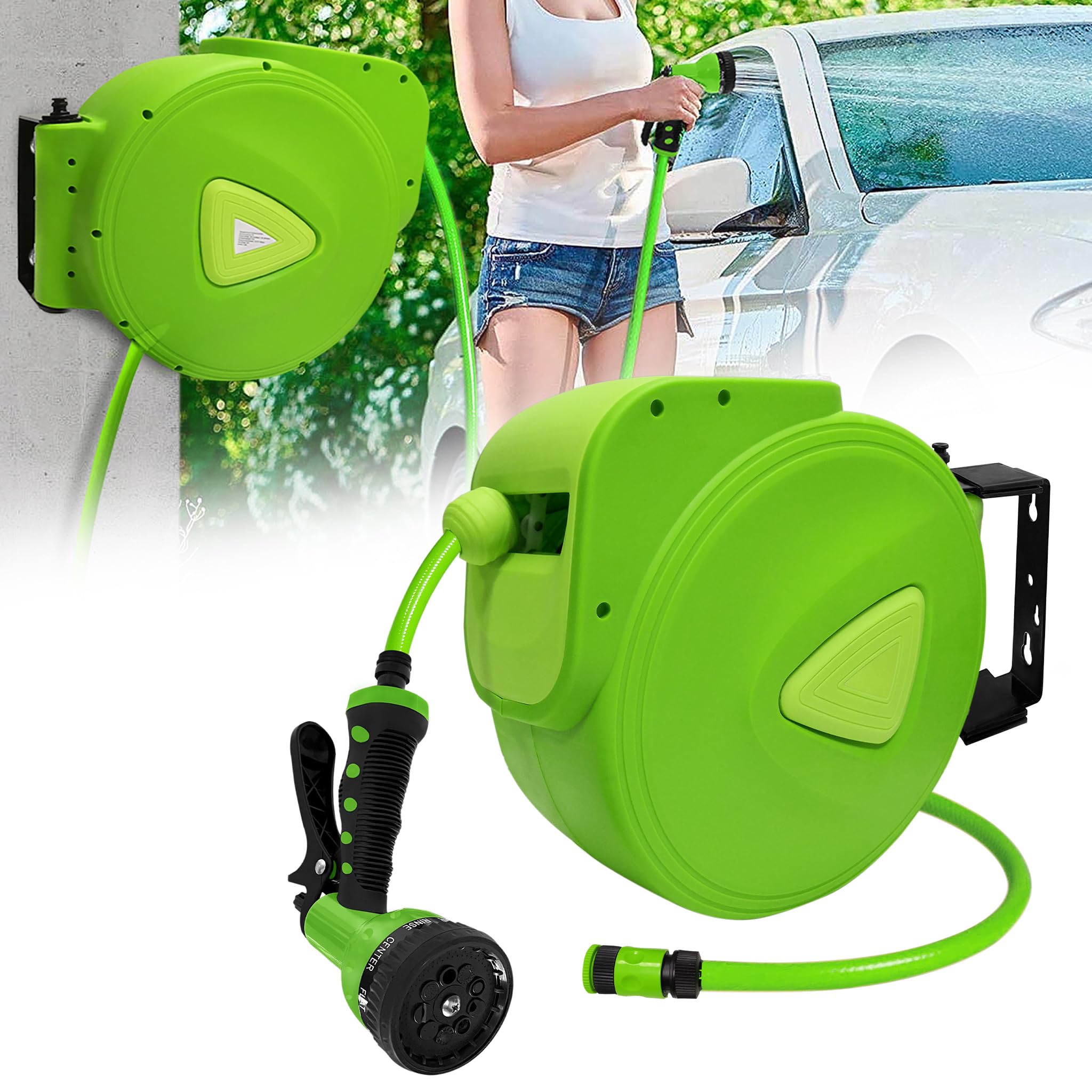 LZQ Enrouleur de tuyau d'arrosage 20 m + tuyau de 2 m - Raccord 3/4" - Orientable à 180° - Pour jardin, irrigation, lavage de voiture