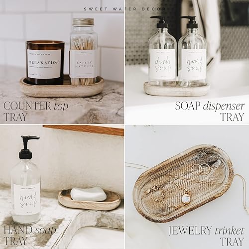 Miniatura 6 de Sweet Water Decor Bandeja grande de madera rústica para el hogar, soporte dispensador de cocina y baño, plato de joyería, soporte de jabón de madera