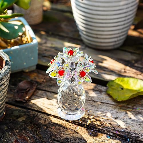 Miniatura 5 de Figura de flores de Navidad de cristal coleccionables para mujeres, 3.8 pulgadas de alto, flores de cristal, pisapapapeles para decoración de Ab