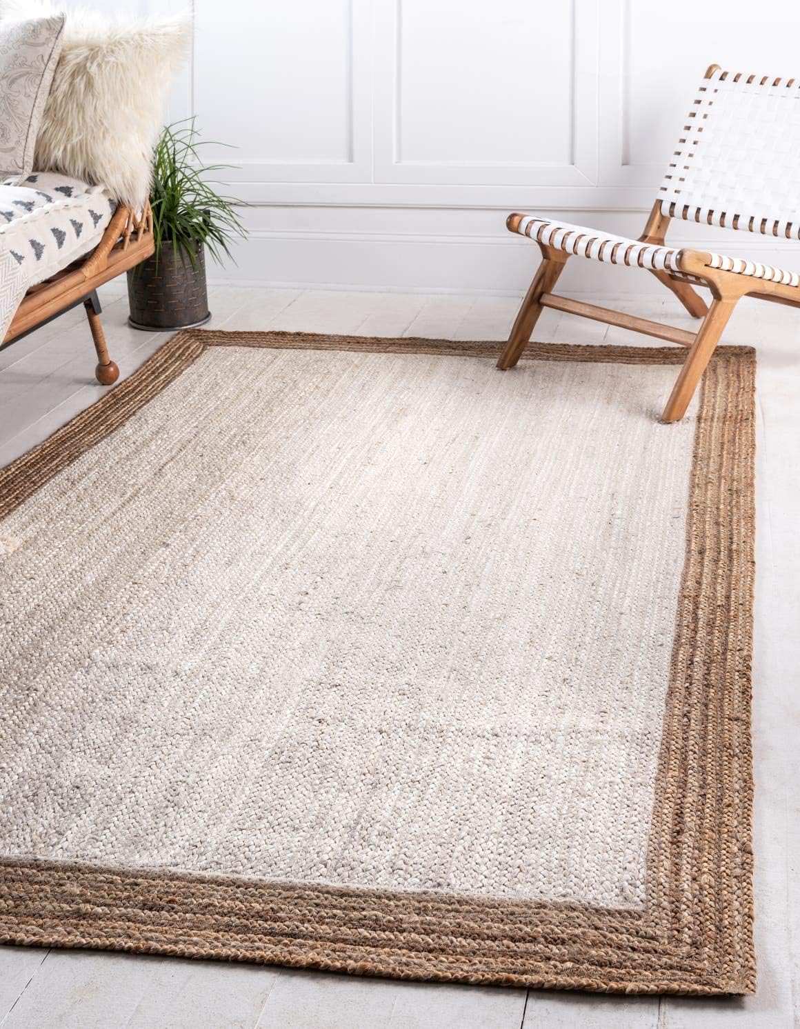 HandloomBazzar Handmade Hand Woven Braided Jute Natural Fibers Rug Bohemian Hand Braided Eco Friendly Rugs for Bedroom Kitchen Living Room Farmhouse(Natural White,4' x 6') โ image 1