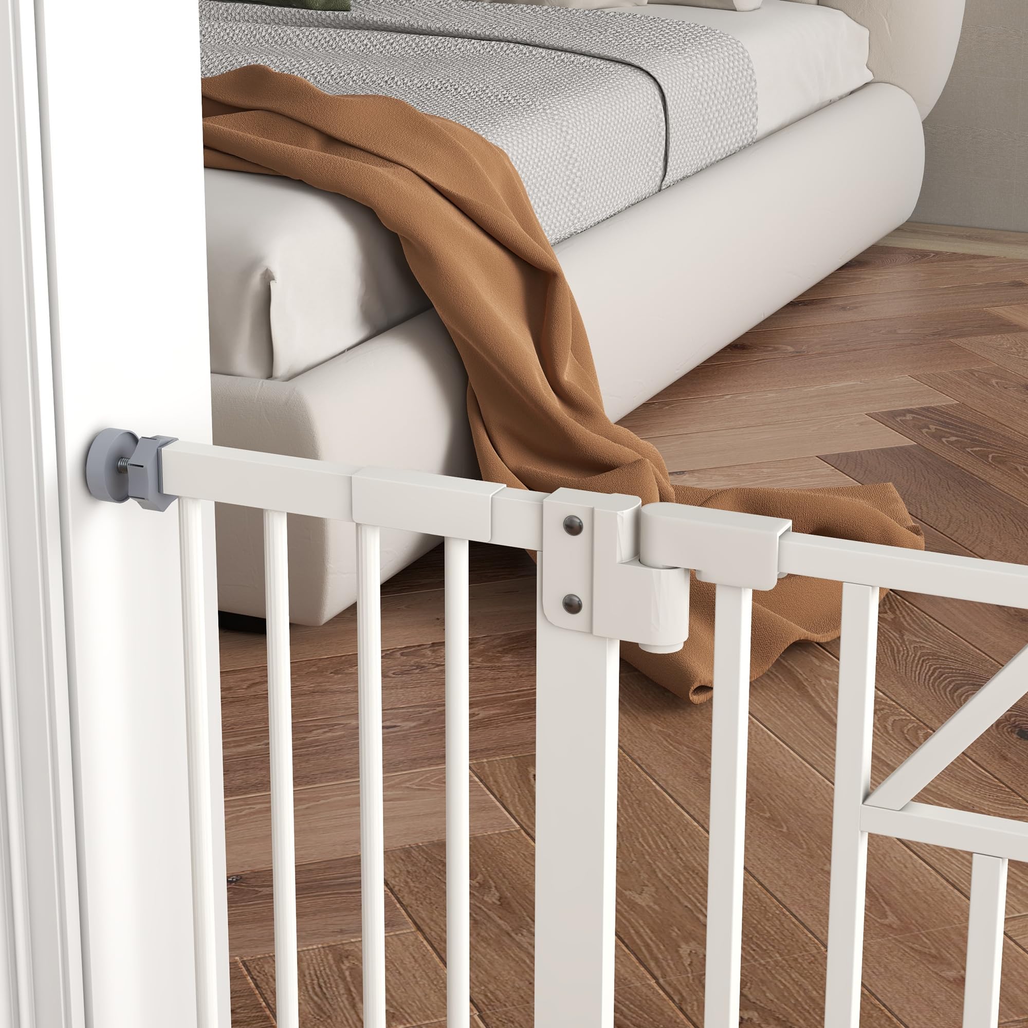 PawHut Cancellino per Cani con 4 Viti Regolabili e Nastro Adesivo, Cancello per Cani in Metallo e Plastica, 74-100x76cm, Bianco