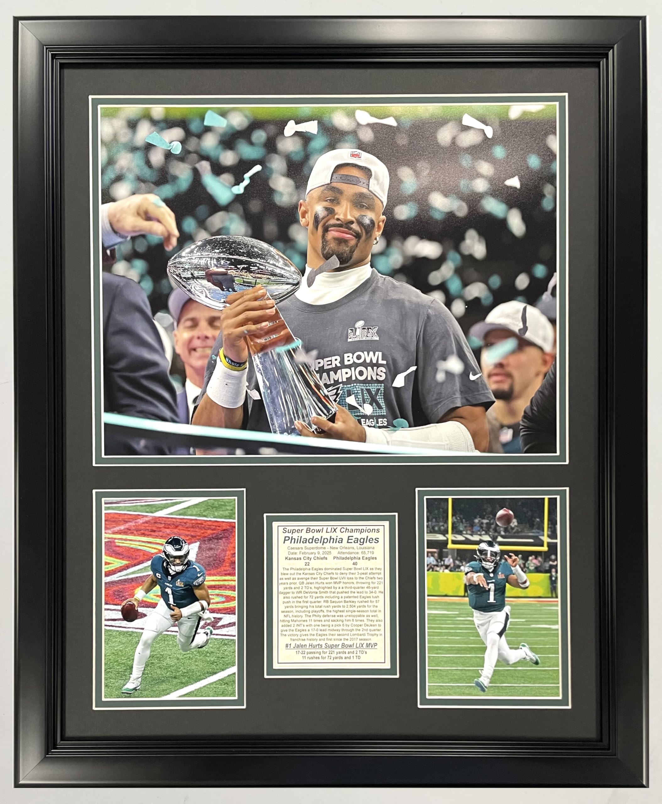 2024 Eagles SB LIX 59 Champions | Collectible Philadelphia Football Memorabilia | Framed Picture and Photo Collage Gifts | (Jalen Hurts MVP, 18"x22", Framed) — image 1