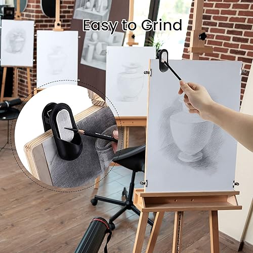 Miniatura 7 de NUOMI Un paquete de un molinillo de plomo con clip de pintura, puntero de lápiz portátilsacapuntas de punta de carbón reutilizable para artistas