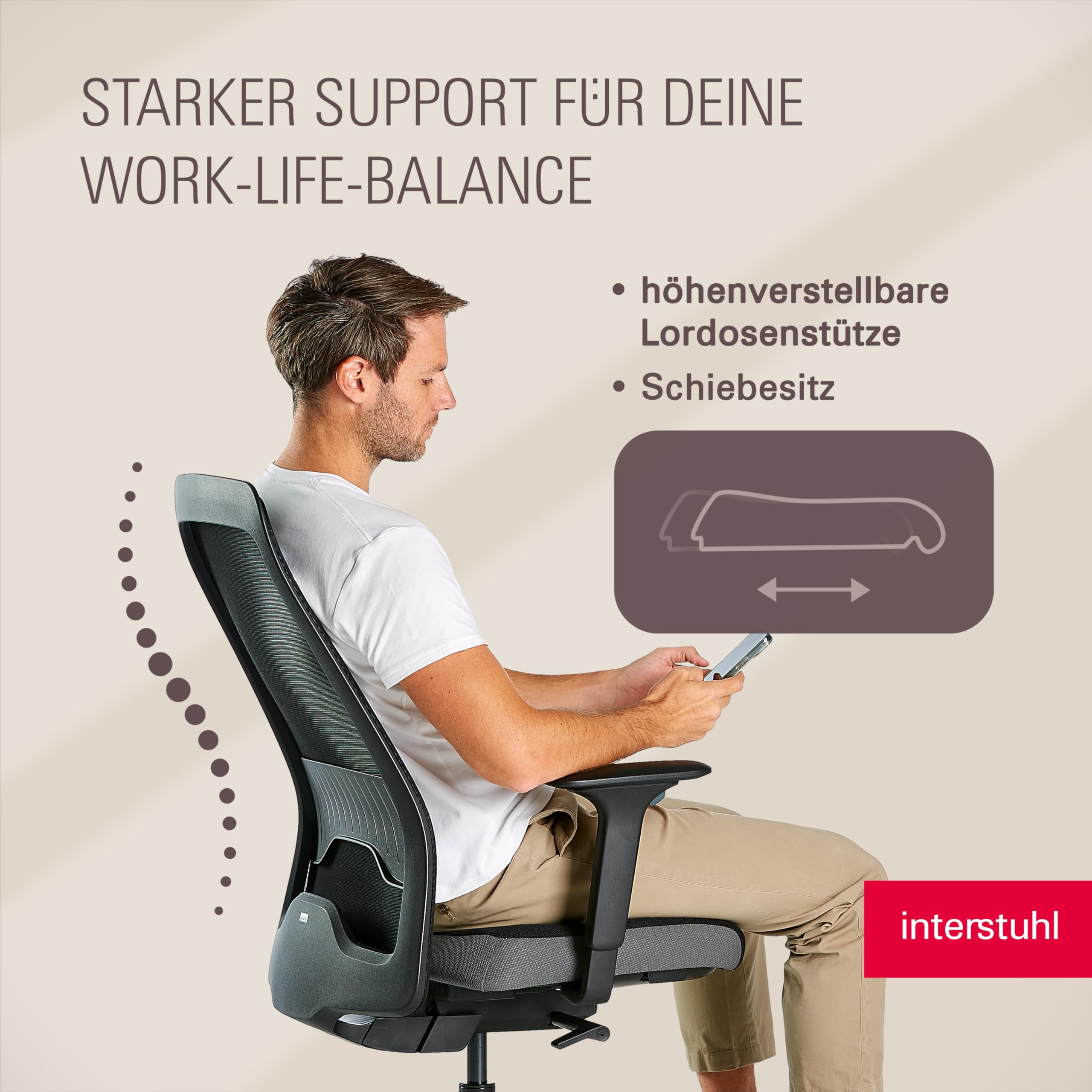 Interstuhl Style AIR + Ergonomischer Bürostuhl mit hoher Rückenlehne für große Menschen, Synchronmechanik, Made in Germany, 10 Jahre Garantie, TÜV-geprüft, belastbar bis 150kg, schwarz