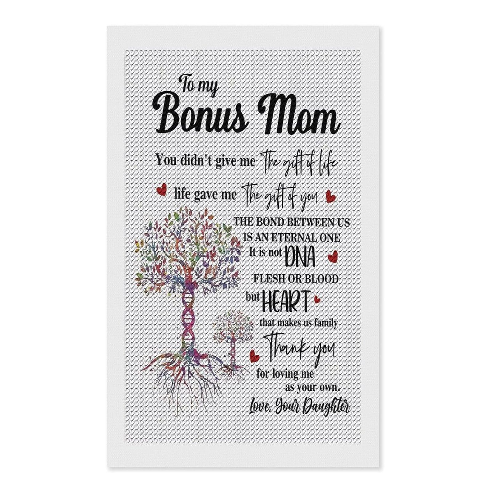 Junmoney Bonus Mom Love Daughter Diamond Art Canvas 12"x20", for Adults, Printed Canvas, Home Wall Decor, Gift Idea, Mindful Craft Activity