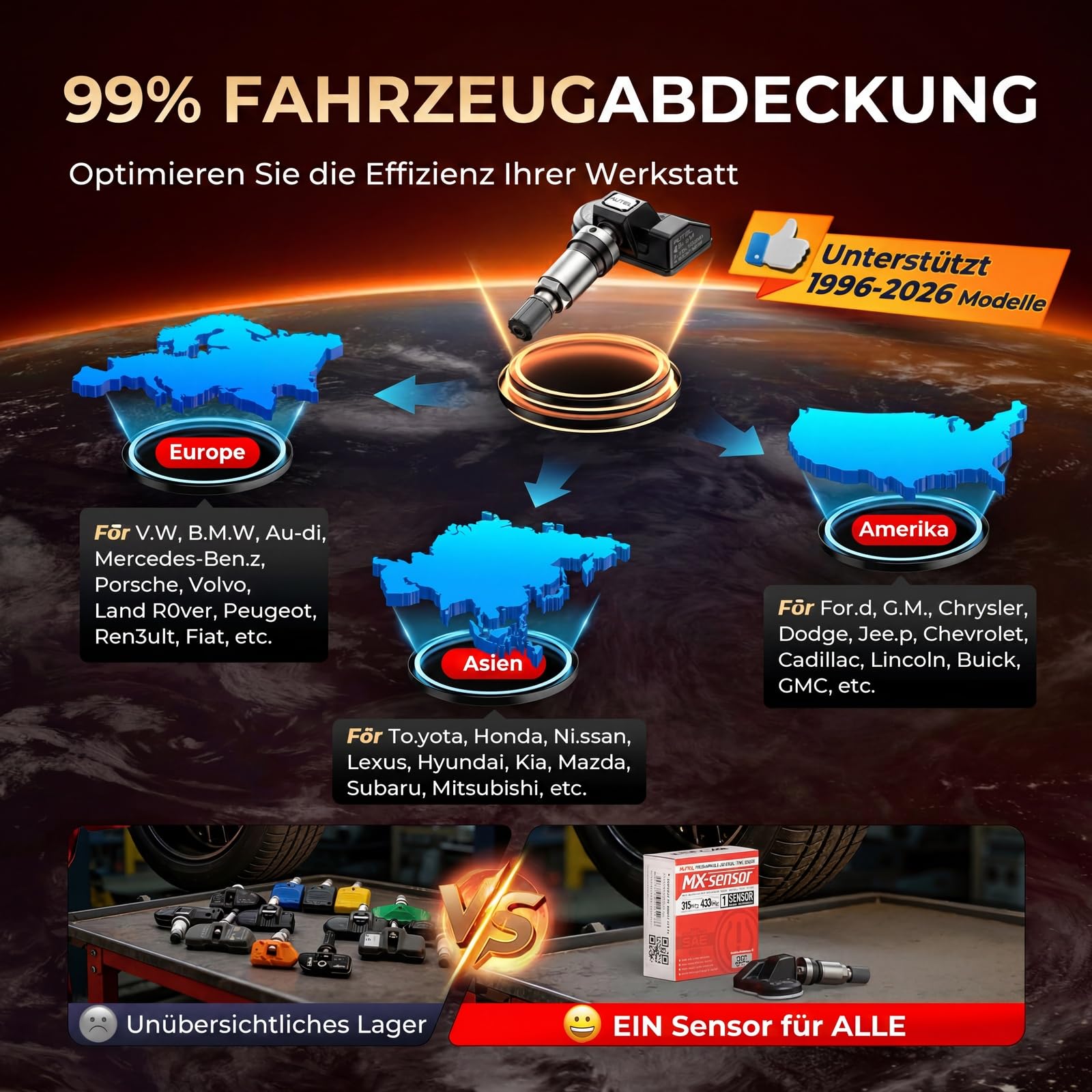 Autel RDKS 2 in1 MX-Sensor Dual-Frequenz, OE-Niveau TPMS-Sensoren für 99% Autos, 100% Programmierbarer Reifensensor, Funktioniert mit TS408S TS501Pro TS508WF TS601 TPMS Werkzeug(Gummiventil, 1 Stück)