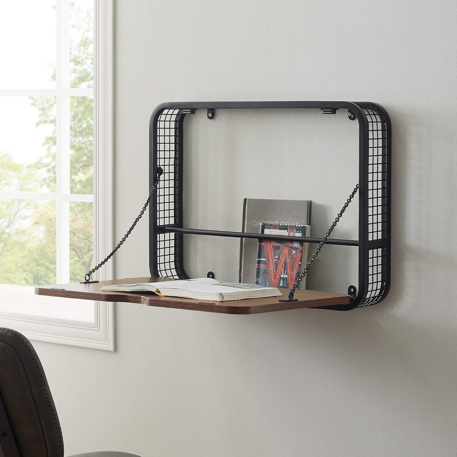 Walker Edison Modern Wood and Metal Wall Mounted Writing Desk Home