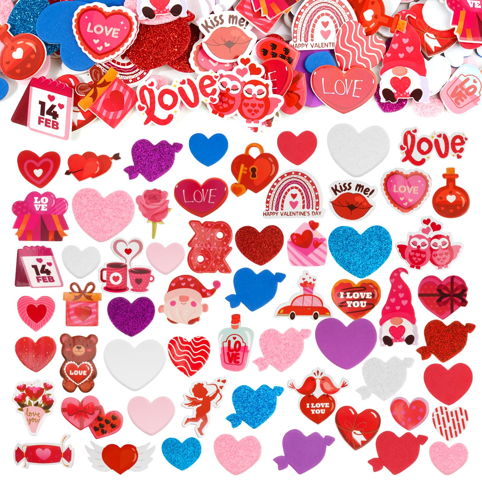BETESSIN 366pcs Pegatinas de Espuma de Corazón, Pegatinas Eva Corazón Love, Pegatinas Manualidad Corazón, Pegatinas de Purpurina San Valentín Cupido Rosa, Calcomanía Espuma Novios, 3 Tipos