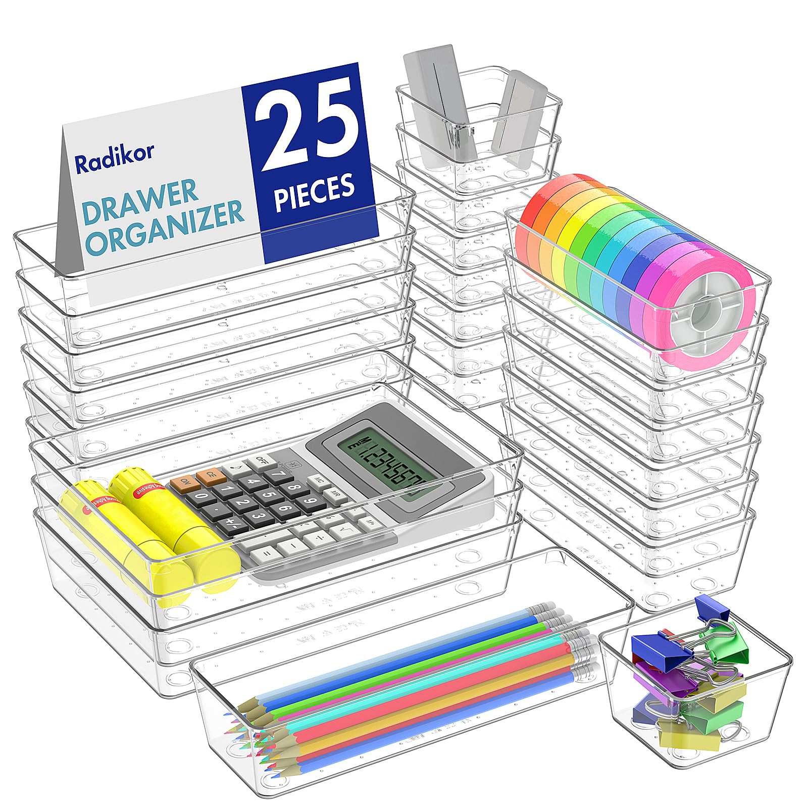 Organizer Per Cassetti Trasparente - 25 Pezzi Impilabili Per Cucina, Bagno E Ufficio - Foto 3