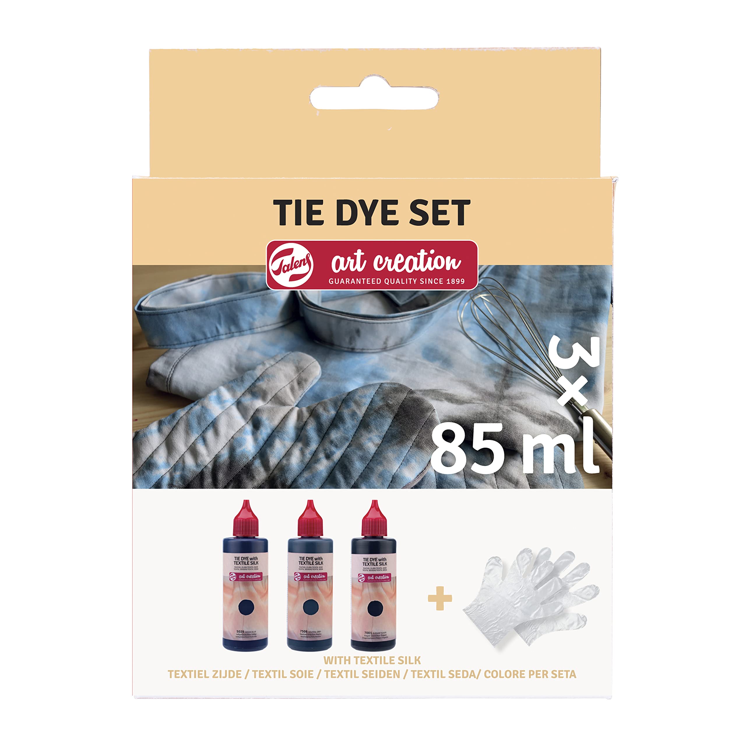 Talens Art Creation Tie-Dye Set | Blue, Grey & Black + Gloves | Fabric Dye for T-Shirts, Shoes, Clothing, DIY, Upcycling