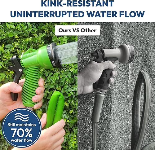 Miniatura 5 de Manguera de jardín resistente (50 pies) + boquilla de pulverización, flexible, ligera, duradera, antitorceduras, manguera de jardín plana, no