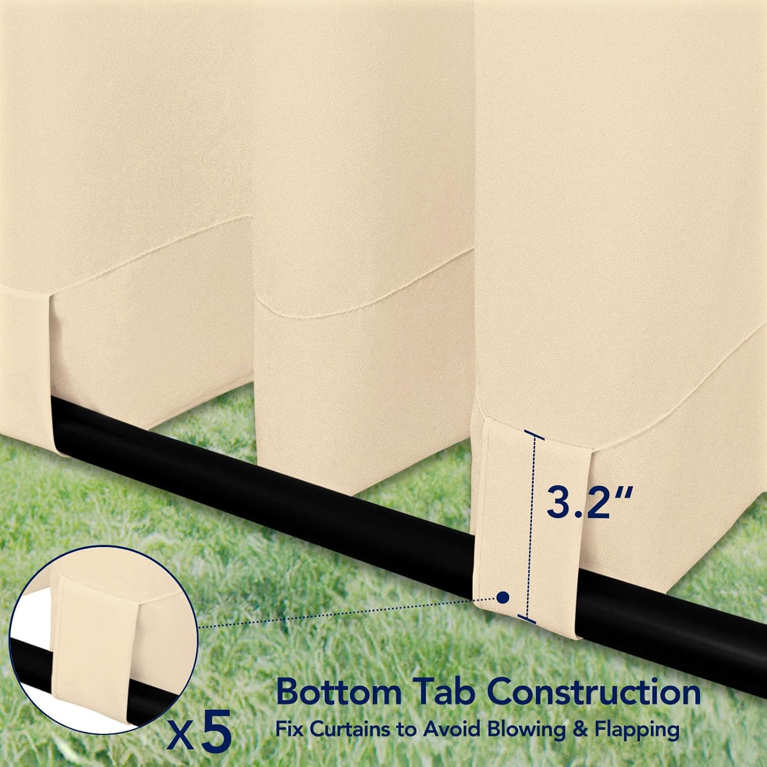 PureFit Outdoor Curtains for Detachable Sticky Tab Top Patio Waterproof/Weatherproof, UV and Fade Resistant Outside Curtains for Gazebo, Porch, Pergola, Privacy Curtain, 110 x 96 inch, 2 Panels, Beige
