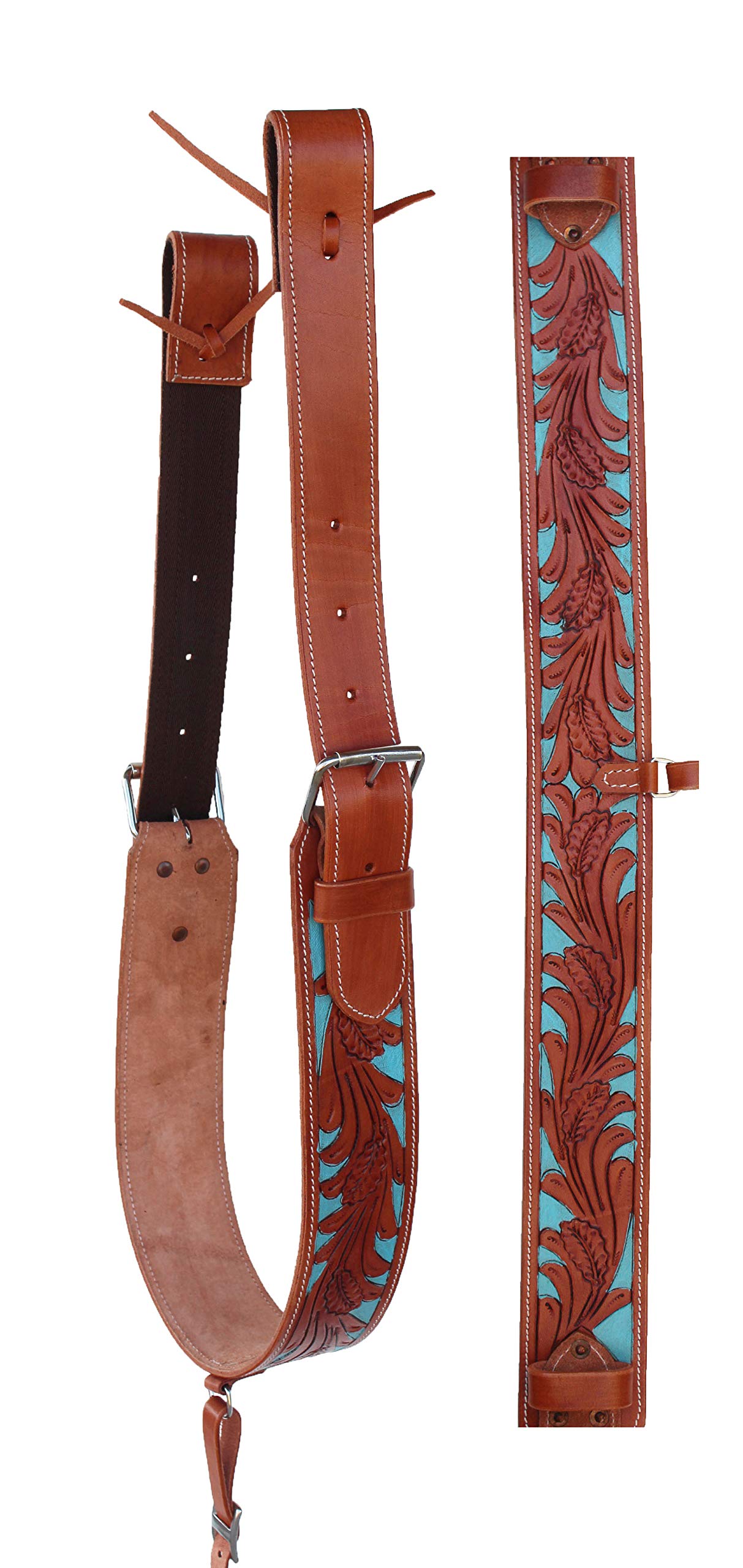 Pro Rider Horse Western Leather Floral Tooled Back Rear Cinch Flank w/Off Billets 9761A