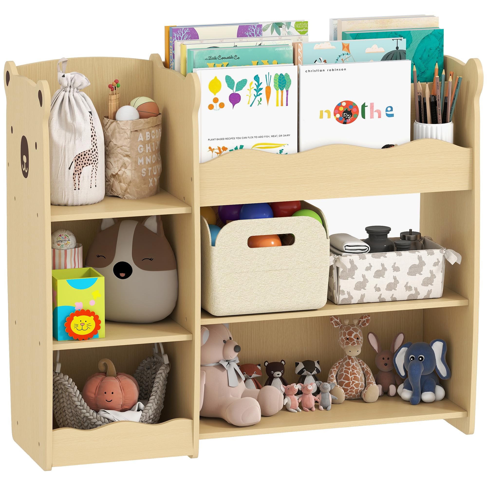AIYAPLAY Meuble Rangement Enfant à 3 Niveaux, étagère de Rangement pour Jouets Enfants avec étagères Ouvertes, pour Chambre, crèche, Salle de Jeux, Bois Naturel